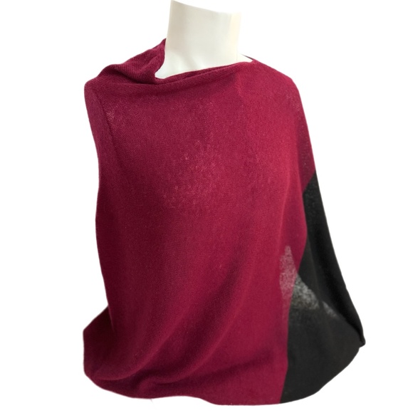 Celeste Wool-Cashmere Colour-Block Poncho – Burgundy & Black - Picture 1 of 8